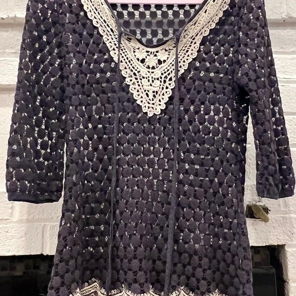 Solitaire Swim Cover Up Sz S Purple and cream tag shows large but it’s a small - Picture 4 of 7